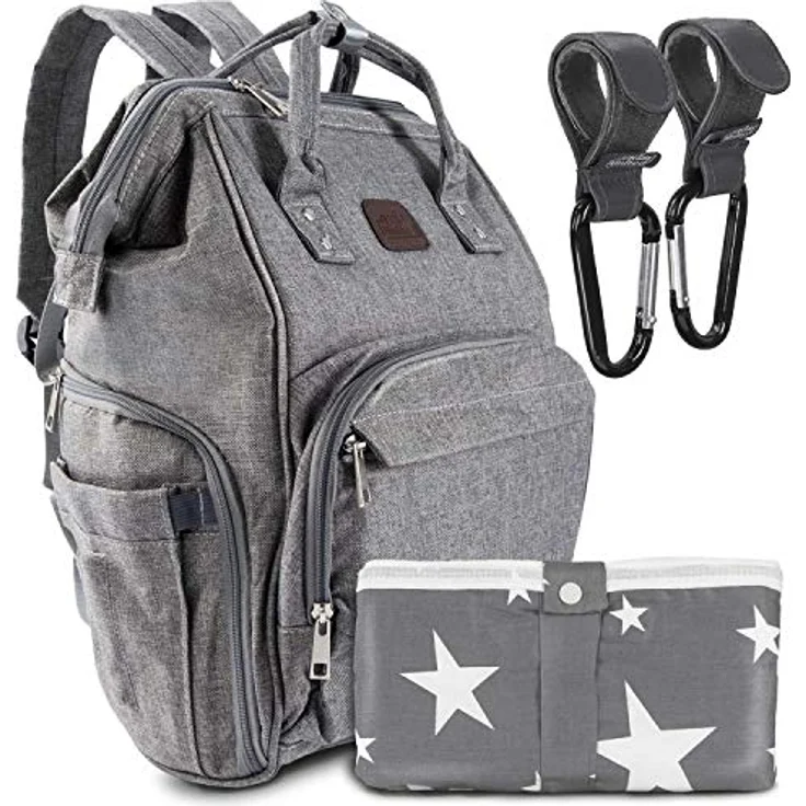 all Kids United® Wickeltasche Baby Wickelrucksack Deluxe Set, wasserfestes Nylon, Multifunktions-Babytaschen und mobile Wickelauflage, Kinderwagengurte, schwarz – Bild 1