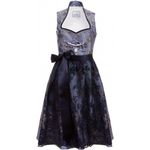 Edelnice Dirndl Adriana, Damen Dirndl in hellblau-silbernem Brokatstoff mit dunkelblauer Spitzenschürze