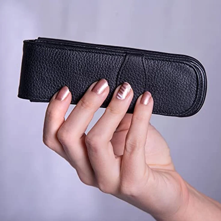 Online Lederetui Classic für 2 Schreibgeräte in Schwarz - Echtleder mit Stecklasche & 2 Fächern - Kugelschreiber-Etui, Füller-Etui, Schreib-Etui 14,5x 4,5x 2,5 cm – Bild 4