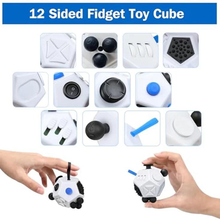 Fidget Toy Cube Weiß 12 Seiten - Anti Stress ADHS Würfel Klein Spielzeug Anxiety Artsylabs Cube Toy Original für Erwachsene,Kinder - ADD,ASD,ADHD - Schule,Büro,Reisen - by VCOSTORE – Bild 5