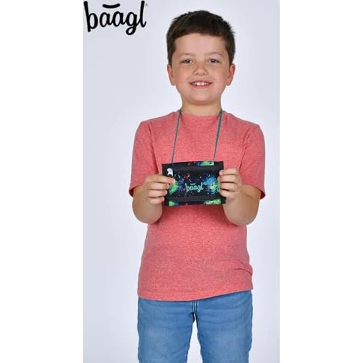 Baagl Brustbeutel Kinder Geldbörse Mini Portemonnaie - Chill, strapazierfähiges Polyester, 14,5 x 8,5 cm, mit Kordel und Münzfach – Bild 5