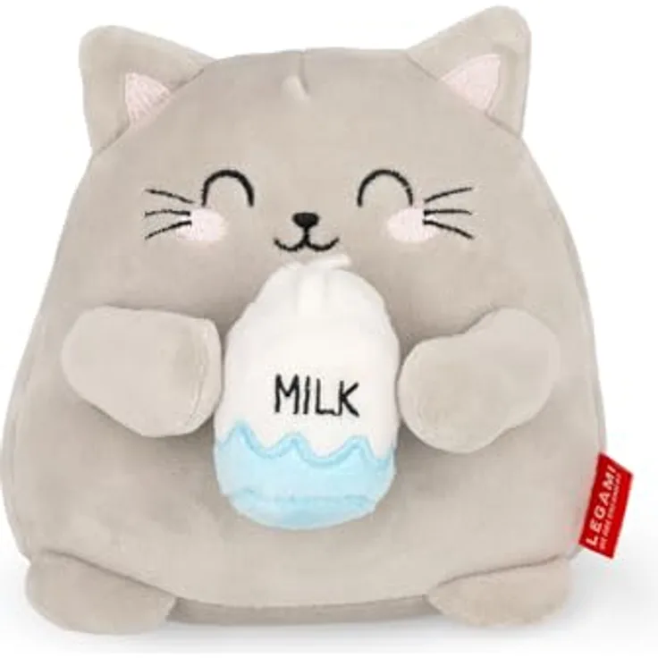 Legami Super Soft Plush Mini Kitty, Plüsch mit personalisierbarer ID Karte, grau, 14x15x12 cm, steht alleine