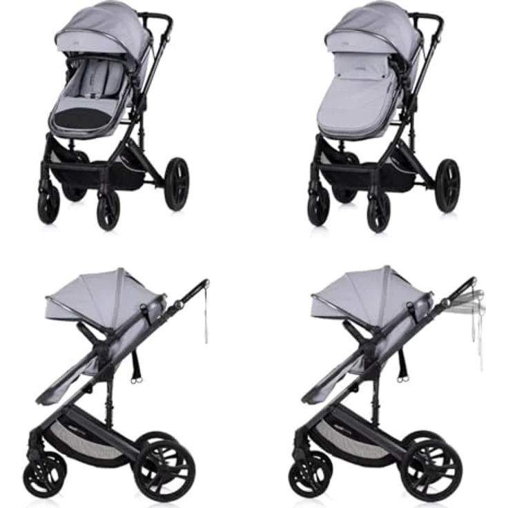 Chipolino Amore Kinderwagen 2 in 1, ab Geburt, mit Getränkehalter, Wickeltasche, Fußabdeckung und verstellbarem Sonnenblende, hellgrau – Bild 4