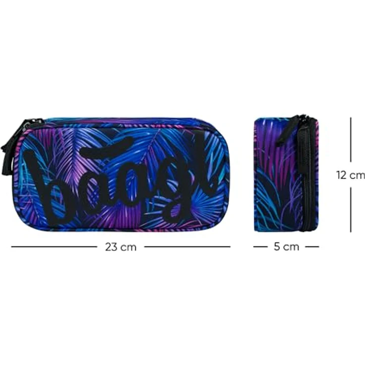 Baagl Federmäppchen für Mädchen, großes Schulmäppchen mit 12 Stifthaltern und Reißverschlusstasche, Design Palm, 23 x 12 x 5 cm – Bild 4