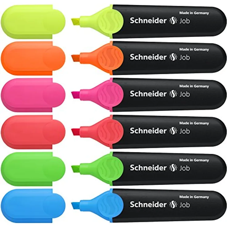 Schneider Job 150 Textmarker (nachfüllbar und lichtbeständig) 6er Etui gelb, orange, rosa, grün, blau, rot