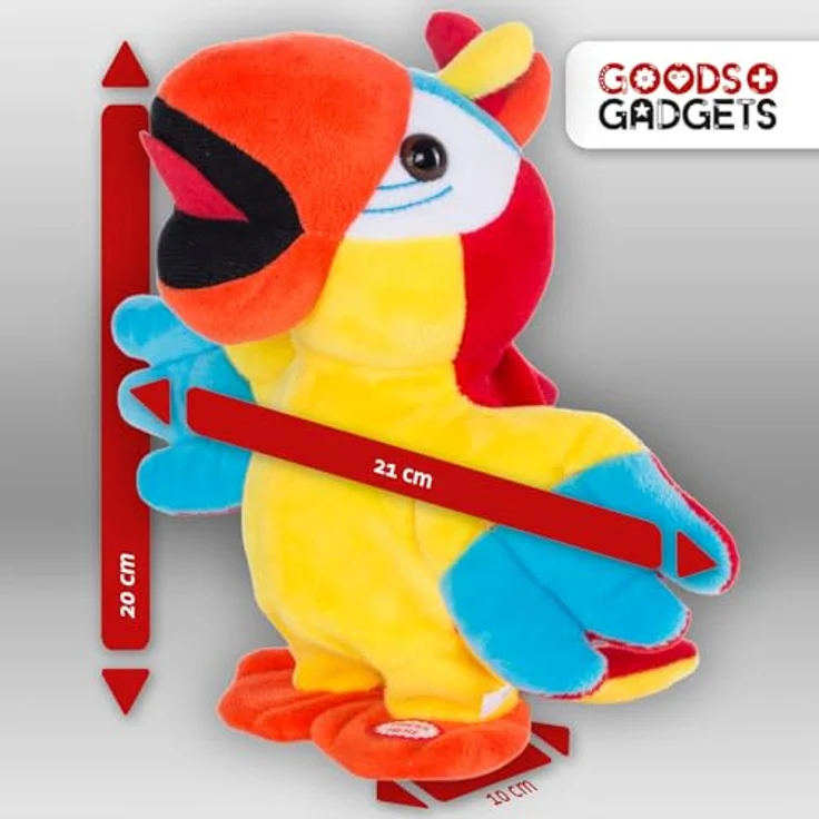 GOODS+GADGETS Tanzender & Sprechender Papagei Plüschtier, interaktives Stofftier mit Melodien, spricht nach, tanzt und flattert durch die Gegend – Bild 5