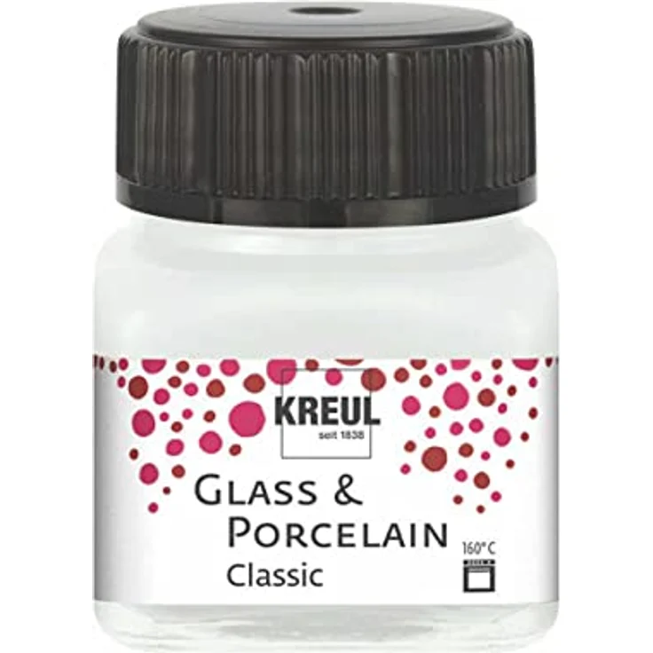 Kreul KREUL 16200 Glass & Porcelain Classic cremeweiß, brillante wasserbasierte Malfarbe auf 20 ml Glas, schnelltrocknend, deckend – Bild 1
