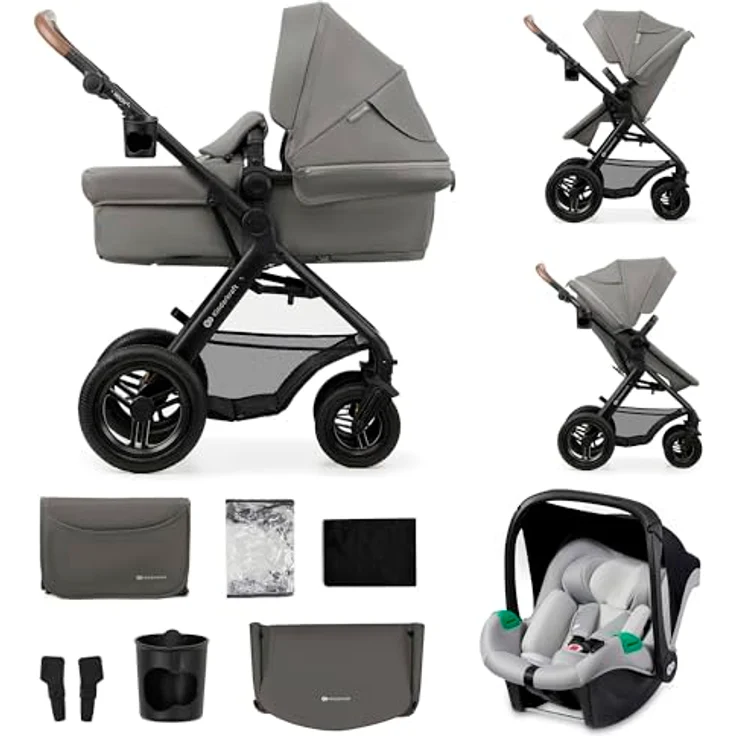 Kinderkraft MOOV 2 AIR 3-in-1 Kinderwagen, Aufblasbare Räder, 2-in-1-Sitz, inkl. Mink PRO i-Size, bis 27 kg, UPF50+ Verdeck, Grau – Bild 1