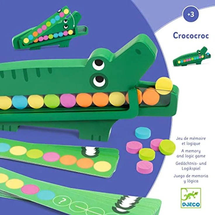 DJECO Edukacinis medinis aidimas - Crococroc (DJ01629), interaktives Krokodilspiel für Kinder ab 3 Jahren, mit farbigen Spielsteinen – Bild 7