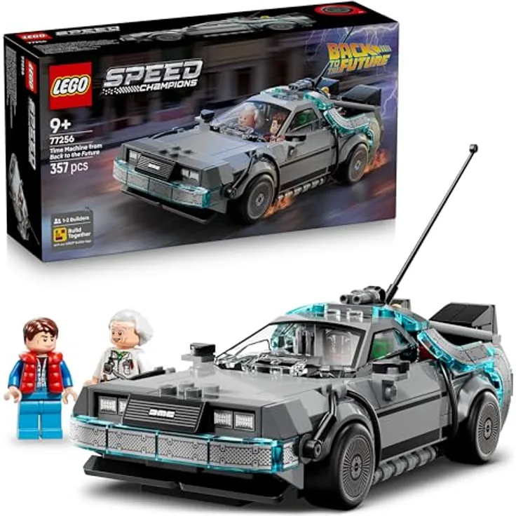 LEGO Speed Champions 77256, Zeitmaschine DeLorean aus Zurück in die Zukunft mit 2 Minifiguren Marty McFly und Doc Brown, Bau- und Spielset für Kinder ab 9 Jahren