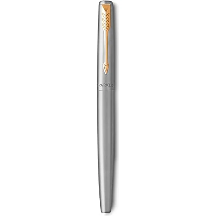 Parker Pen JOTTER Edelstahl G.C., Kugelschreiber mit goldfarbenem Clip, mittlere Strichstärke, blaue Schreibfarbe – Bild 9