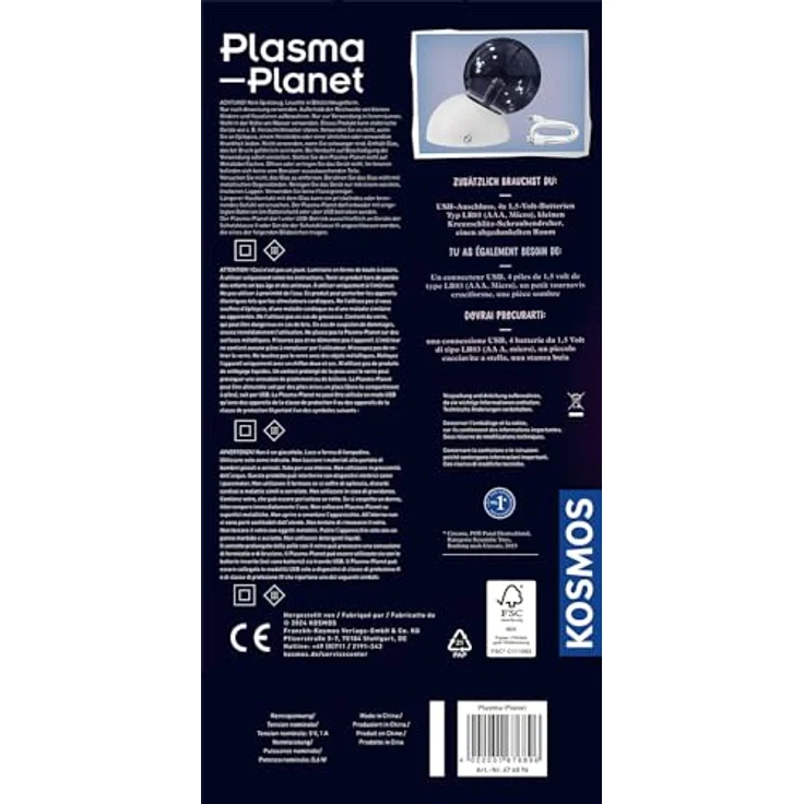 Kosmos Plasma Planet, 12 cm Plasmakugel mit Sound-Sensor, Experimentierkasten für Kinder ab 8 Jahre - Rötlich-violette Lichtblitze, reagiert auf Geräusche – Bild 5