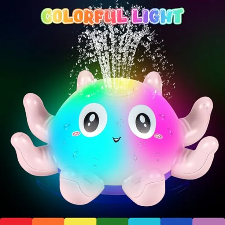 Jiosdo Oktopus Badespielzeug, Wasserspray Spielzeug mit Licht und Auto-Sensing, leuchtendes Badewannenspielzeug für Kinder (Rosa) – Bild 3