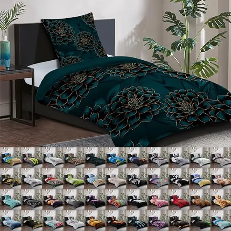 Sanilo® Bettwäsche 135x200 cm, 100% feinste Baumwolle, 2-teilig, Oeko-TEX Zertifiziert, Dahlien Muster