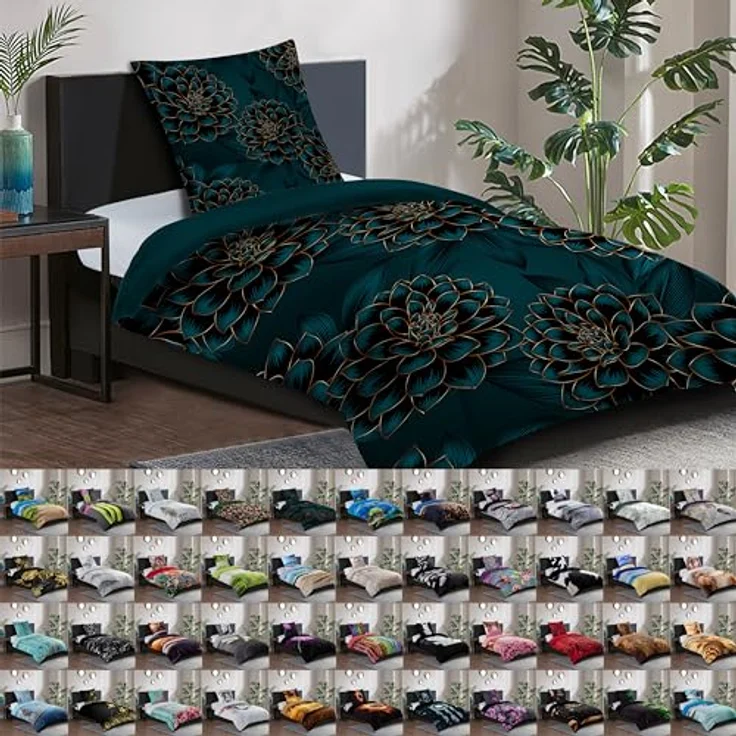Sanilo® Bettwäsche 135x200 cm, 100% feinste Baumwolle, 2-teilig, Oeko-TEX Zertifiziert, Dahlien Muster – Bild 1
