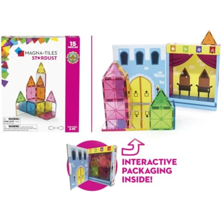 Magna-Tiles Stardust Set - Original Magnetische Baufliesen für Kreatives Offenes Spielen, Lernspielzeug für Kinder ab 3 Jahren (15 Stück inklusive Glitzer und Spiegel), Mehrfarbig, 15 Piece – Bild 4
