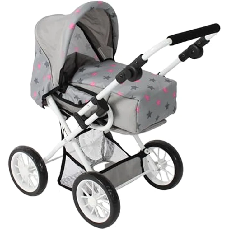 Bayer Chic 2000 Puppenwagen Leni, 3in1 Kombi-Buggy, faltbar, mit herausnehmbarer Soft-Tragetasche, Sternchen Grau – Bild 1