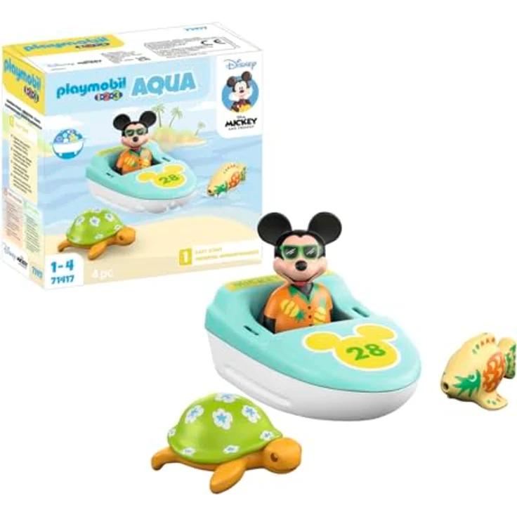 PLAYMOBIL 71417 1.2.3 & Disney: Mickys Bootstour Spielset, Wasserspielset mit schwimmendem Schlauchboot und Tigerfisch, Mehrfarbig – Bild 4
