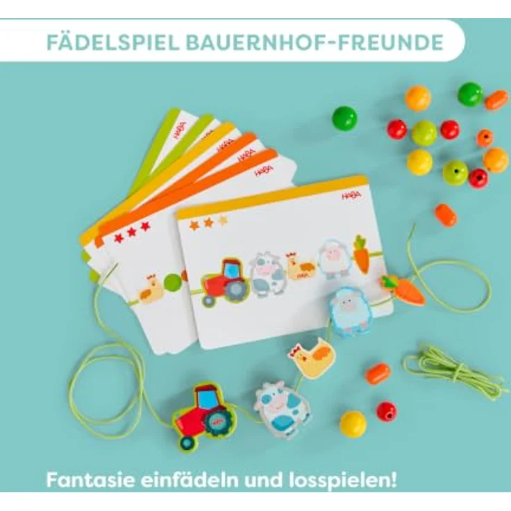 HABA Fädelspiel Bauernhof-Freunde, Kreatives Lernspiel zur Motorikförderung mit bunten Holzfiguren, ab 3 Jahren – Bild 3