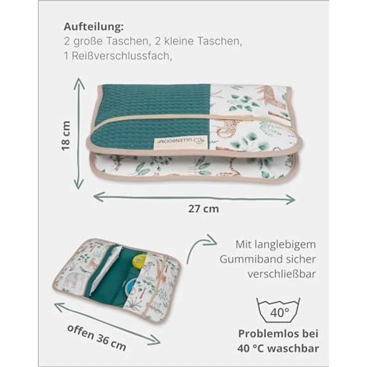 ULLENBOOM Windeltasche für unterwegs, mit Reißverschluss & Gummiband, 36x27 cm, Oeko-Tex zertifiziert – Bild 3
