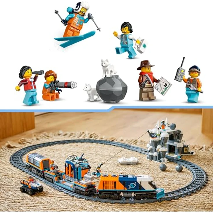 LEGO City Arktis-Polarexpress, ferngesteuerte Eisenbahn mit 30 Gleissegmenten, Schneepflug und 6 Minifiguren, Felssturz-Funktion, Geschenk für Jungen ab 7 Jahren, 60470 – Bild 5