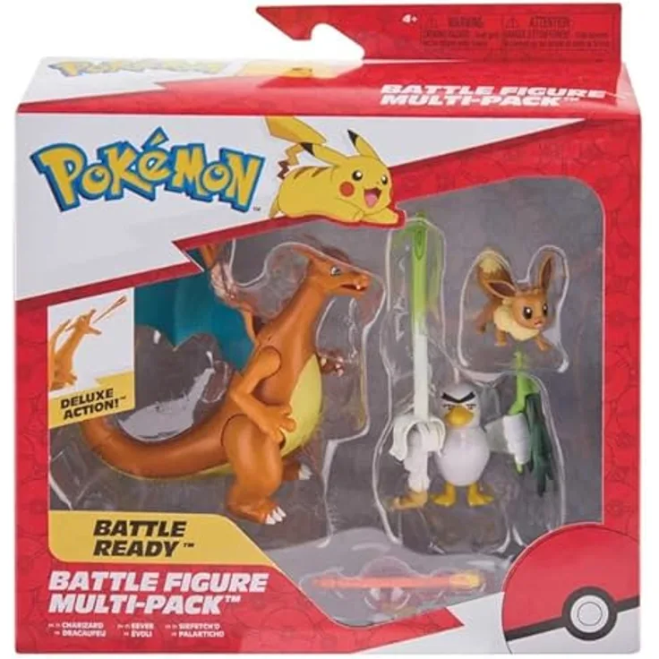 Pokémon Special Edition 3PK W Spezifikation Figure, Sammelfiguren-Set mit 5cm Eevee, Sirfetch'd und 7,5cm Charizard, offiziell lizenziert