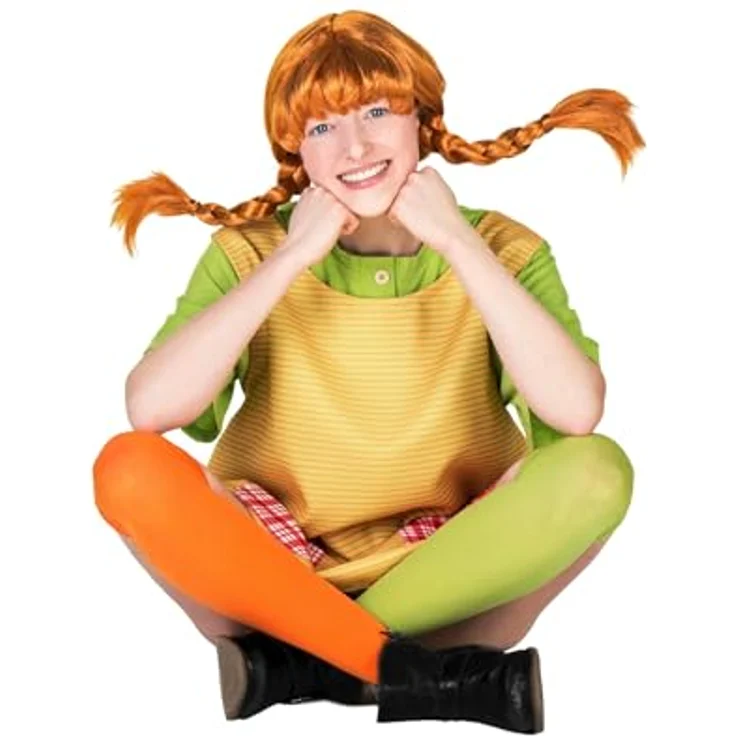 Maskworld Pippi Langstrumpf - Original Filmkostüm für Erwachsene, 4-teilig, gelb/grün, X-Small, lizenziertes Design mit Baumwollshirt und Schürze – Bild 3