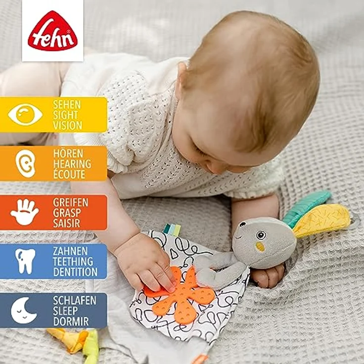 Fehn Schmusetuch Baby Spielzeug Hase - Schnuffeltuch für Neugeborene - Einschlafhilfe zum Knuddeln, Greifen - Kuscheltier Handpuppe - Kuscheltuch Schlaftier für Babys und Kleinkinder ab 0+ Monaten – Bild 2