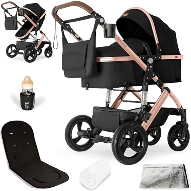Bergsteiger Nizza 3 in 1 Kinderwagen, Kombikinderwagen Komplettset, inklusive Babywanne & Buggy Sportsitz, optional mit Auto-Babyschale & Isofix Station - Bergsteiger Nizza Kinderwagen Set, grau – Bild 1