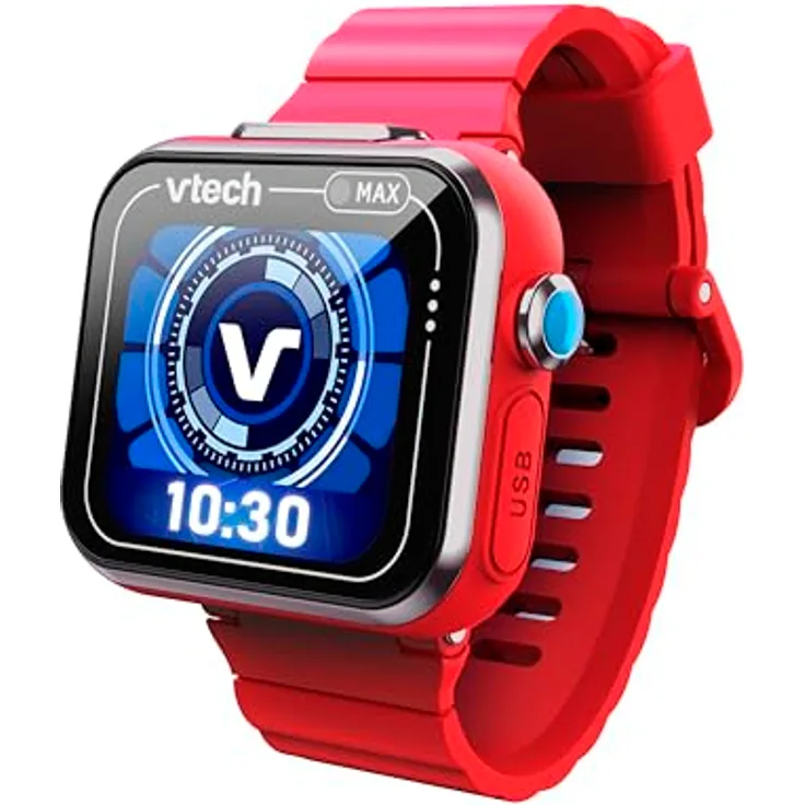 VTech Kidizoom Smartwatch Max Rot, Kinder-Smartwatch mit Dual-Kamera, 256 MB Speicher, horizontalem Touchscreen, Spiele und interaktive Funktionen