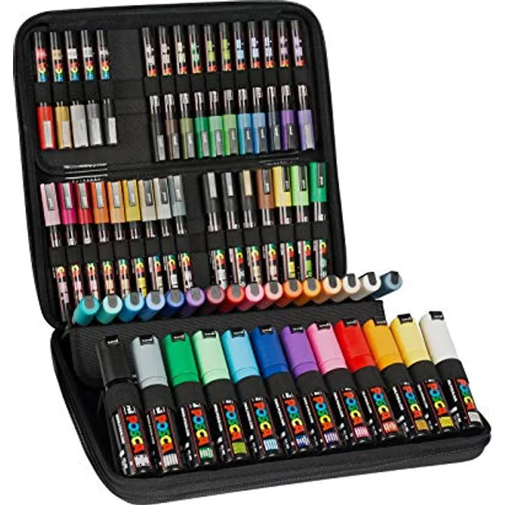 uni-ball 186808 - POSCA Marker Koffer mit 60 Acrylstifte, für viele Oberflächen geeignet, verschiedene Spitzen und Farben