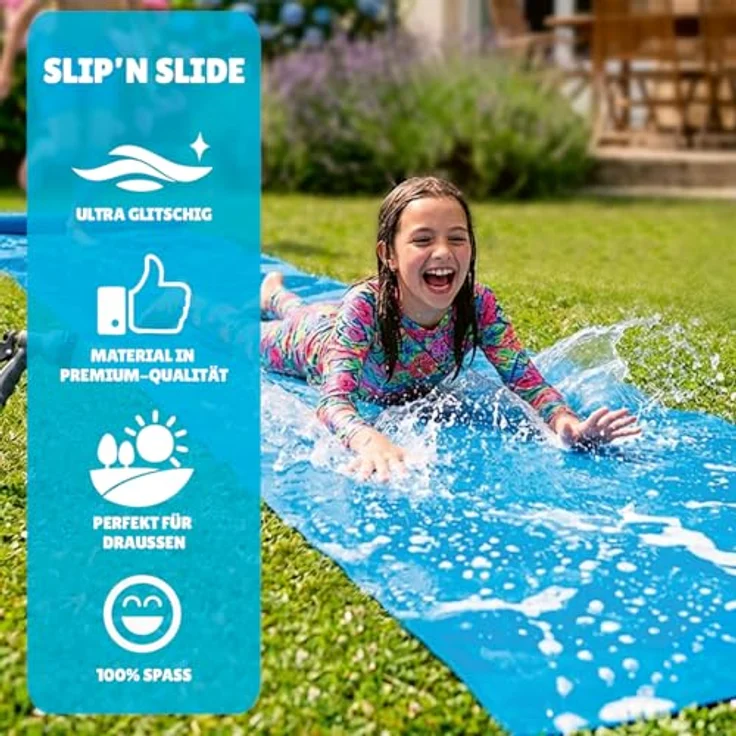 Original Cup XXL Wasserrutschmatte, 10 Meter Bauch Rutscher aus robustem PVC, wetterbeständig, für Kinder und Erwachsene, Slip'n Slide Spaß im Freien – Bild 2
