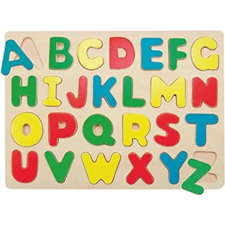 Woodyland ABC Lernspielzeug, großes Holzpuzzle mit 26 bunten Buchstaben, Puzzlebrett 30 x 40 cm – Bild 1