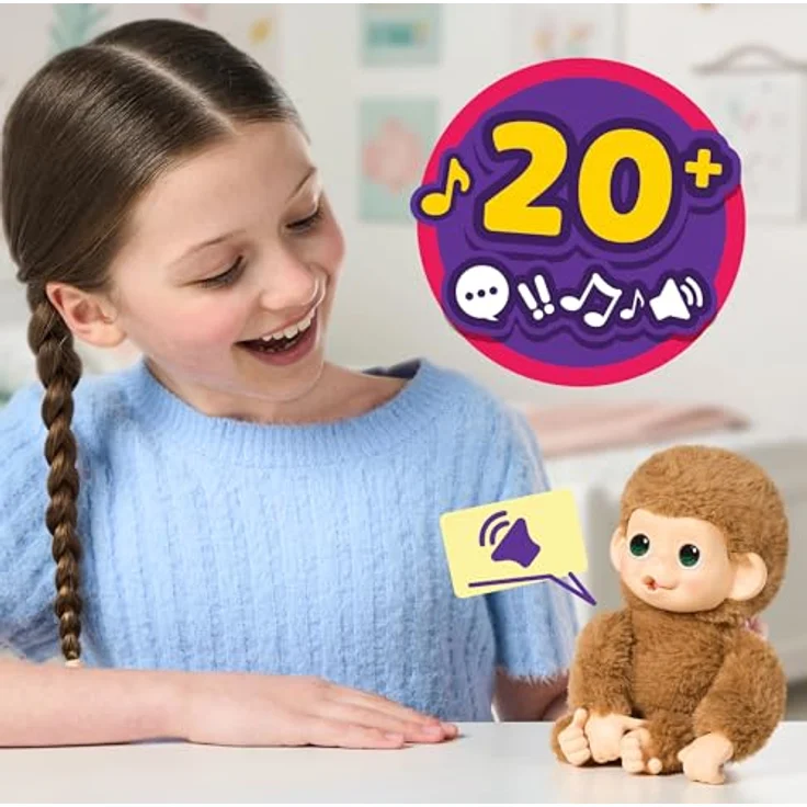 LITTLE LIVE PETS Mini-Babyäffchen, Karamellfarbenes Plüschtier mit Geräuschen und 15 cm Größe, ab 4 Jahren – Bild 7