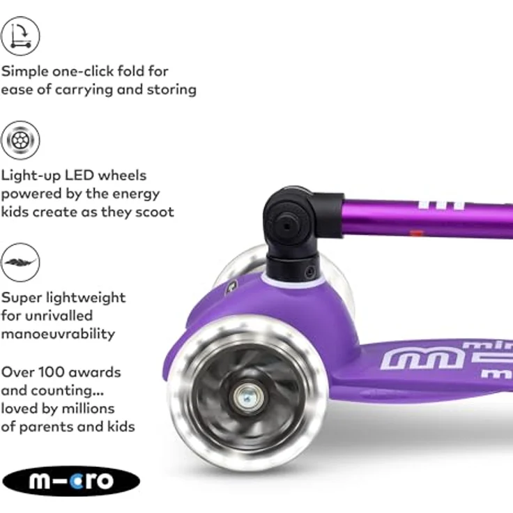MICRO Mini micro Deluxe Foldable LED | Das ORIGINAL | Kinderroller ab 2 Jahren | Inklusive LED Rollen | Pink | Direkt vom Hersteller – Bild 3