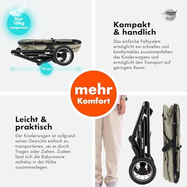 Daliya® FLEXI-PRO M 3-in-1 Kinderwagen & Buggy mit i-Size Babyschale, leichten Aluminiumrahmen, großen Einkaufskorb und einhändig abnehmbarer Babywanne, schwarz – Bild 6