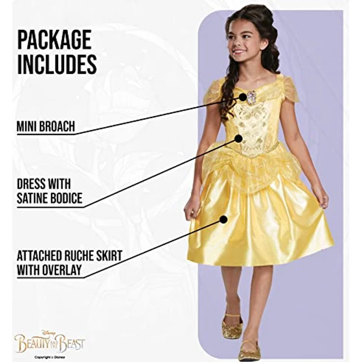 Disney Official Classic princess Bell Dressupfor Girls, Belle Costume kids, Beauty and the Beast costume, belle Fancy Dress Outfit, costumes for Girls M – Bild 3