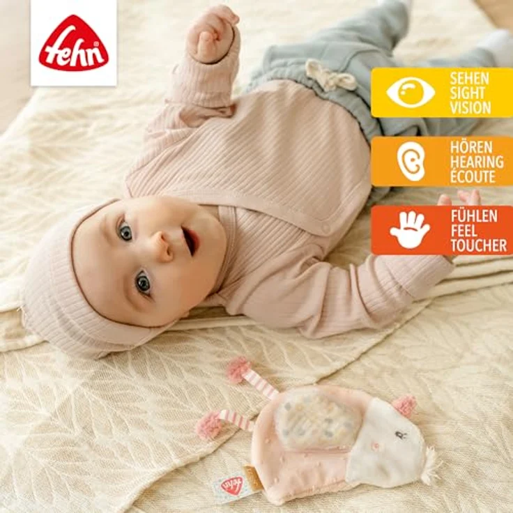 Fehn Greifspielzeug feehnLAND Knister-Vogel, Activity-Rascheltier mit Glow-in-the-dark Bestickung, fördert Sinne & Motorik, für Babys ab 0 Monaten – Bild 2