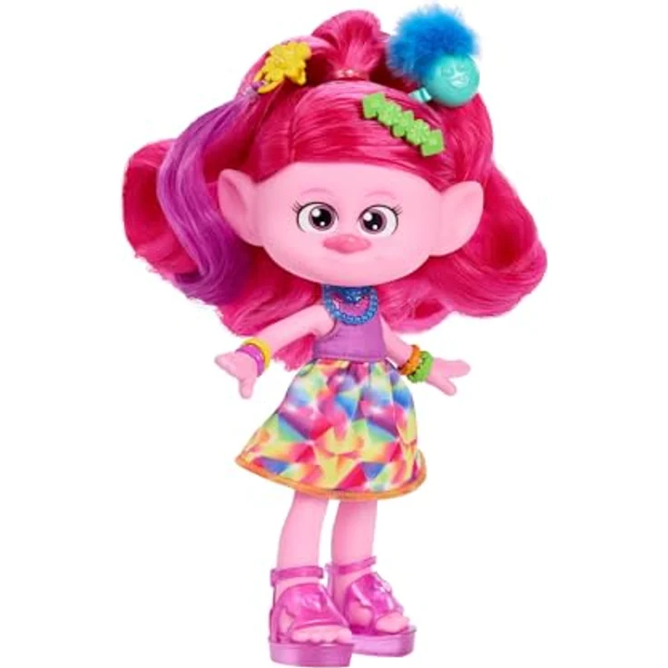 DREAMWORKS TROLLS Gemeinsam Stark – Haar-tastische Königin Poppy-Modepuppe - 15+ Zubehörteile, Glitzerkamm, herauswaschbares Glitzergel, für Kinder ab 3 Jahren, HNF25 – Bild 5