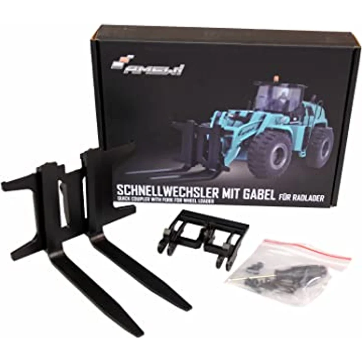 Amewi 28138 Schnellwechsler mit Gabel für Radlader-Modelle G48XE, Metall, Schwarz, inklusive Montagezubehör – Bild 2