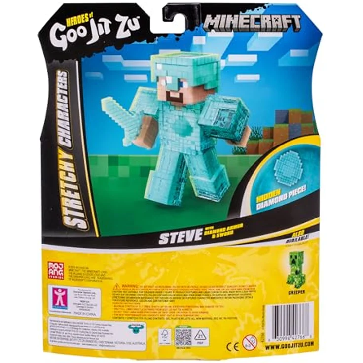 Heroes of Goo Jit Zu, Minecraft-Figur Steve mit Diamant-Rüstung & Schwert, dehnbar bis auf das Dreifache der Größe, mit elastischer Glibberfüllung und verborgenem Diamant-Element – Bild 5