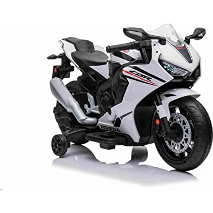 Beneo Kinder-Elektromotorrad HONDA CBR 1000RR, lizenziert, 12V-Batterie, Kunstledersitz, Kunststoffräder, 30W-Motor, LED-Beleuchtung, solider Rahmen, Hilfsräder, weiß – Bild 5