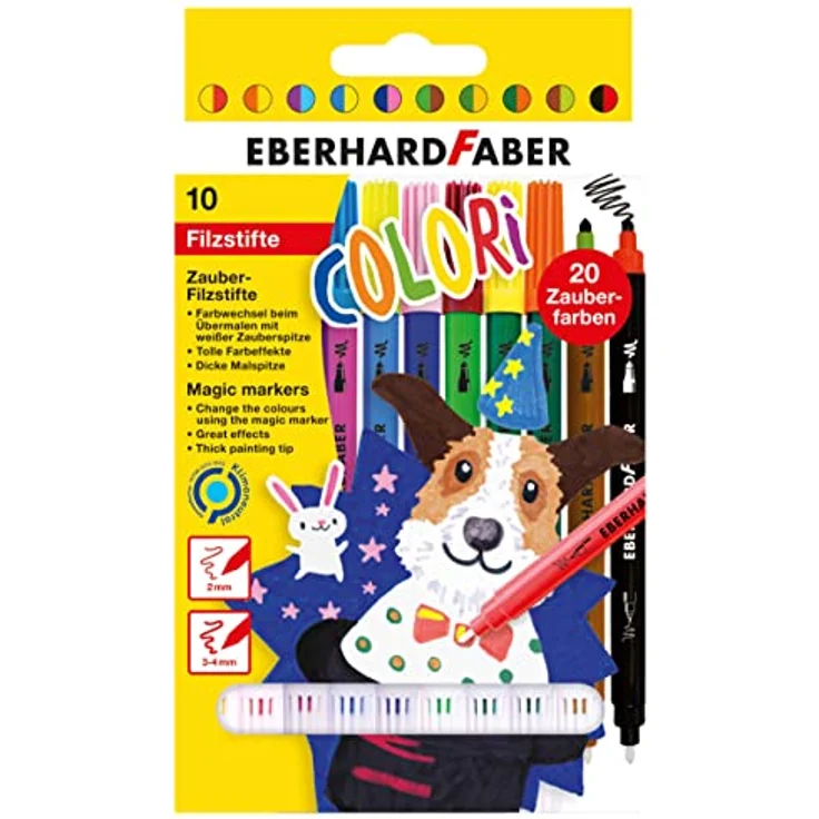 Eberhard Faber 551010 - Colori Zauber-Filzstifte in 10 Farben, mit dicker Mal- und weißer Zauberspitze, auswaschbar, im Kartonetui, zum Verzieren, Zeichnen, Basteln und Schreiben – Bild 1