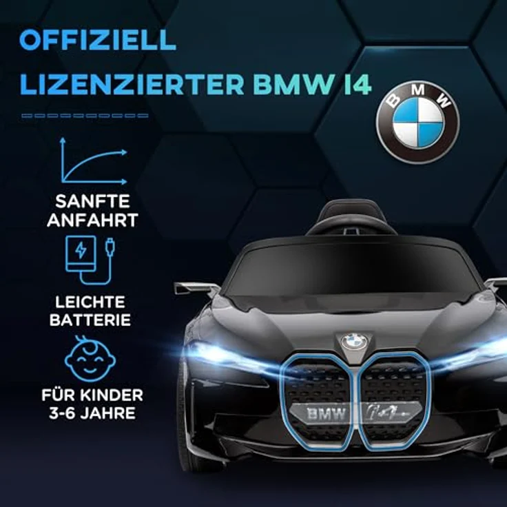 HOMCOM Elektro-Kinderauto Kinder Elektroauto, Elektrisches Kinderfahrzeug mit Scheinwerfer, 30 kg Belastbarkeit, Fernbedienung, Schwarz – Bild 3