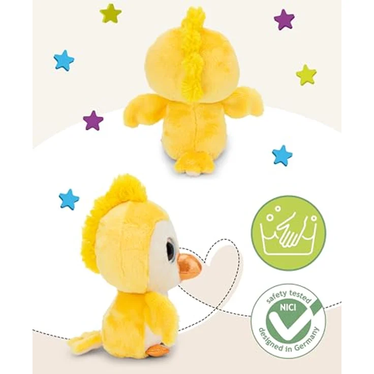 NICI Kuscheltier GLUBSCHIS Vogel Sunita, gelbes Stofftier aus weichem Plüsch, 15cm, mit blauen Glitzeraugen und goldglänzenden Flügeln, ideal zum Kuscheln und Spielen, tolle Geschenkidee – Bild 3