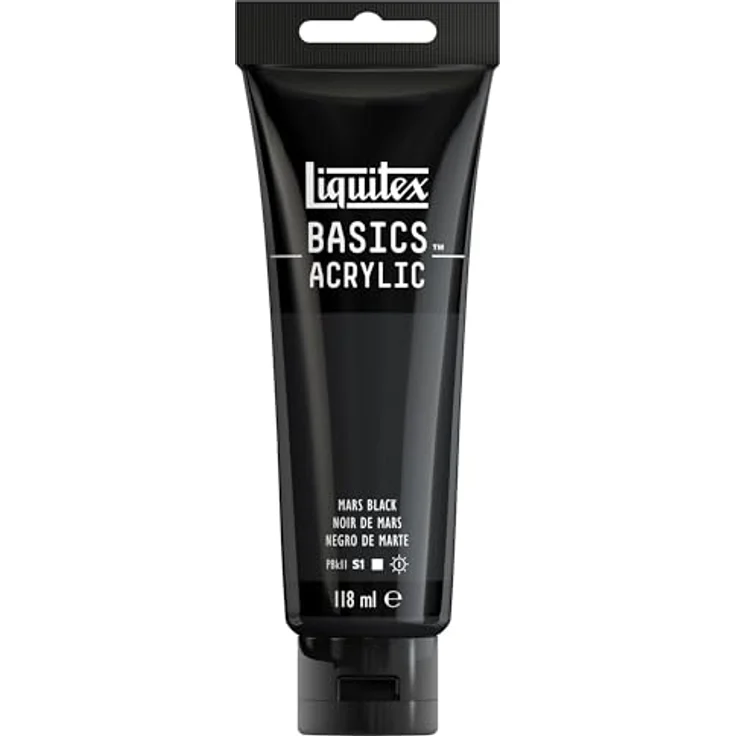 Liquitex 8870022 Basics Acrylfarbe, monopigmentierte Künstlerpigmente, lichtecht, mittlere Viskosität, seidenglänzender Finish, 118ml Tube - Marsschwarz – Bild 1