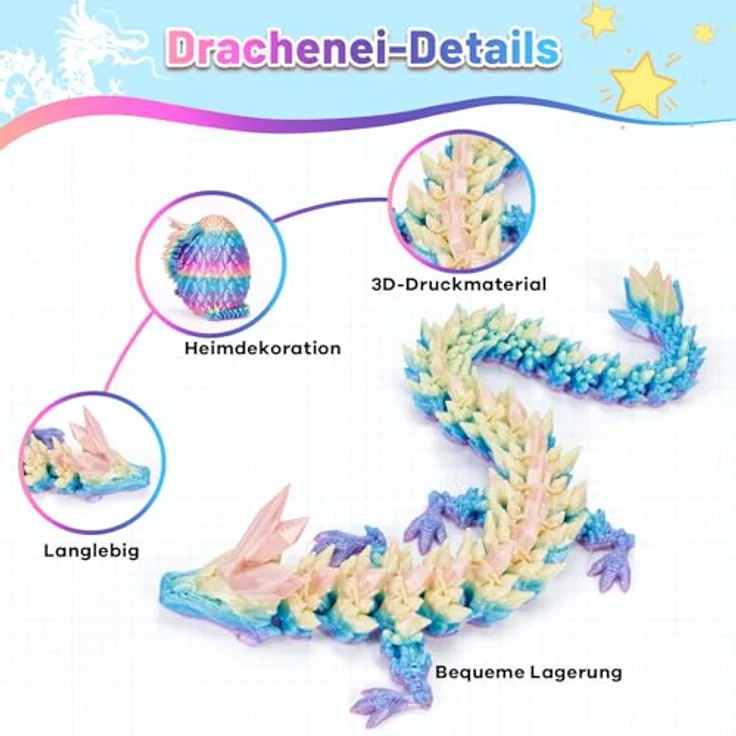 HIMS 3D Gedrucktes Drachenei mit beweglichem Kristalldrache, 11 cm hoch, umweltfreundlich und farbecht, für Heim und Büro – Bild 4