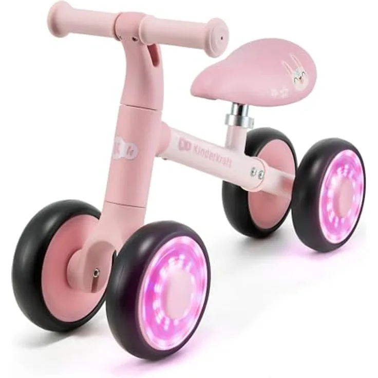 Kinderkraft Cutie Flash Laufrad, Lernlaufrad mit LED-Lichtern, sichere Konstruktion, verstellbarer Sitz für Kinder ab 1 Jahr, Rosa