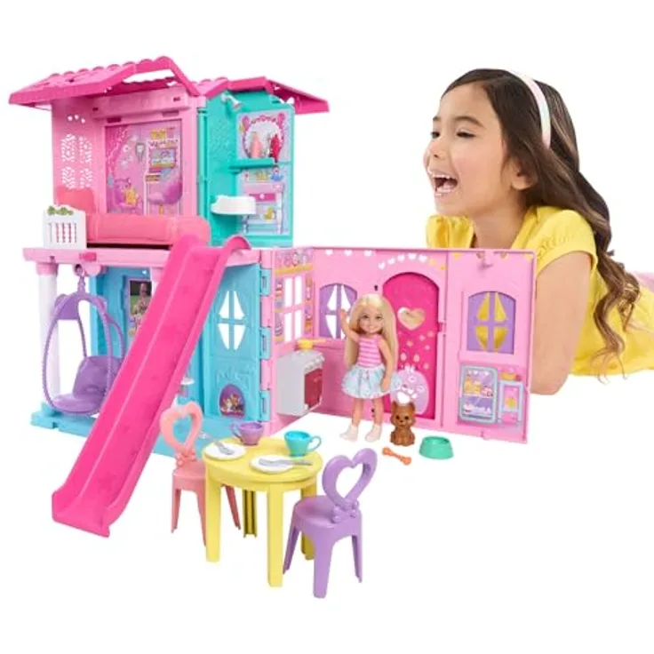 Barbie Puppenhaus Pop-Up-Haus Chelsea, mehr als fünf Spielbereiche mit Zubehör, bunt