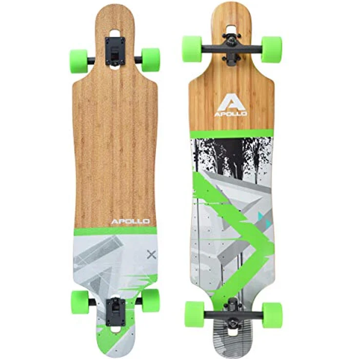 Apollo Longboard Upolu 40" Komplettboard, Drop Through Freeride Skaten Cruiser Board mit High Speed ABEC Kugellagern - Bambus Design – Bild 1
